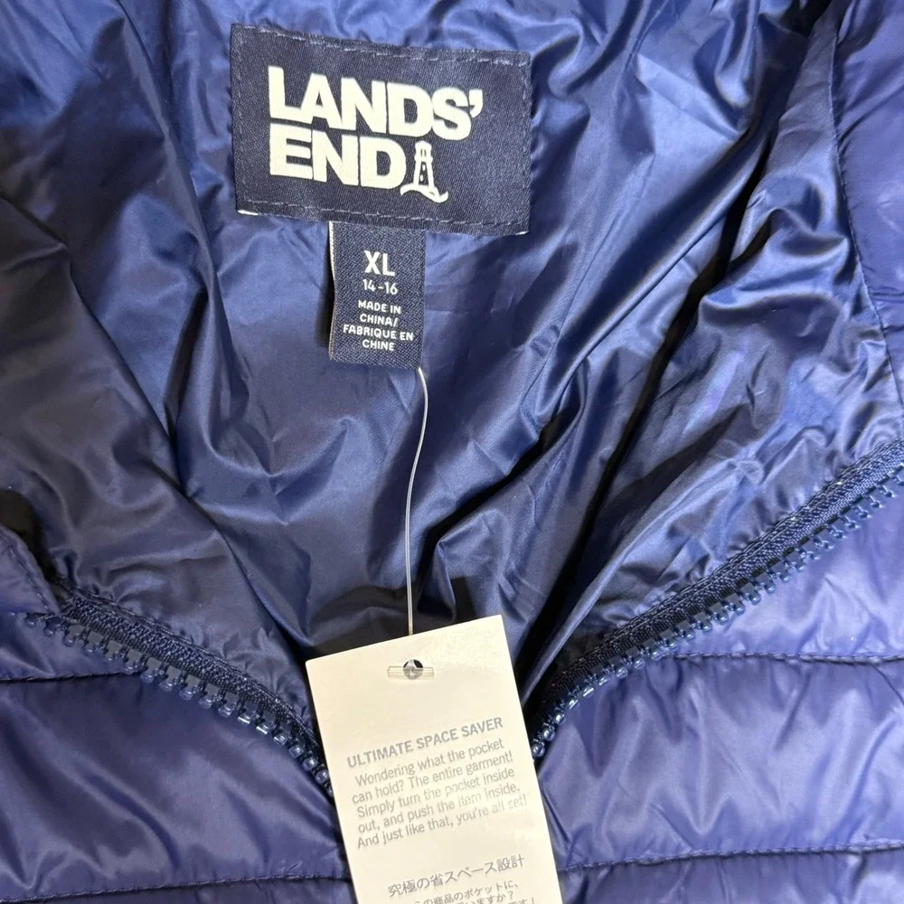 Lands End Kids Blue Lightweight Primaloft Puffer‎ Jacket Size XL 14 16